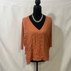 Zara Terracotta V-Neck Long Sleeve Top